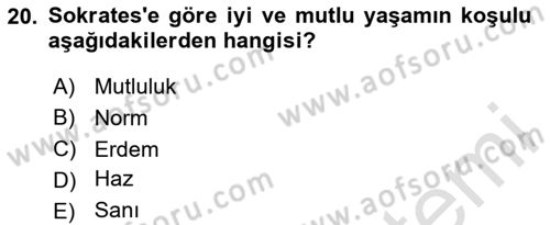 Etik Dersi Ara Sınavı Deneme Sınav Soruları 20. Soru
