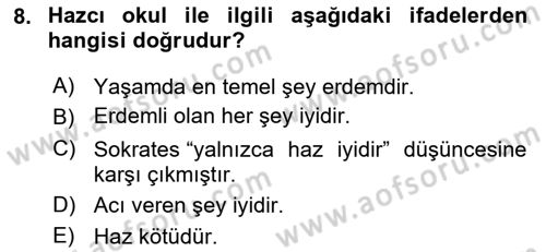 Etik Dersi 2024 - 2025 Yılı (Vize) Ara Sınav Soruları 8. Soru