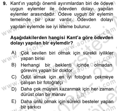 Etik Dersi 2024 - 2025 Yılı (Final) Dönem Sonu Sınav Soruları 9. Soru