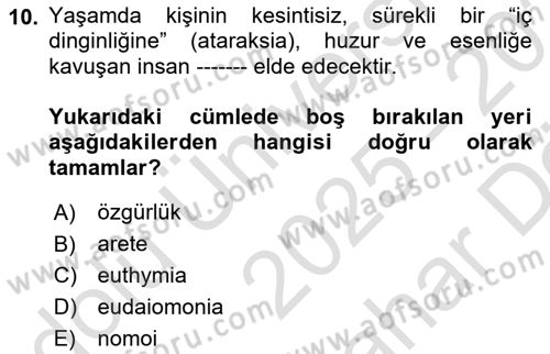 Etik Dersi 2025 - 2026 Yılı (Vize) Ara Sınav Soruları 10. Soru