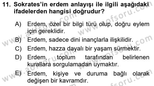 Etik Dersi 2025 - 2026 Yılı (Vize) Ara Sınav Soruları 11. Soru