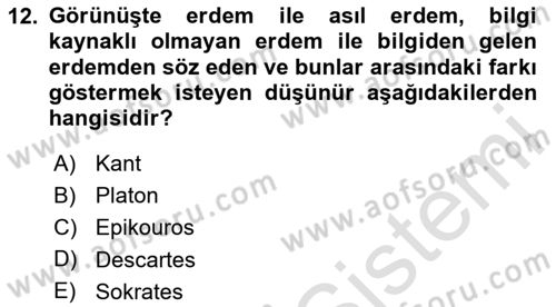 Etik Dersi 2025 - 2026 Yılı (Vize) Ara Sınav Soruları 12. Soru