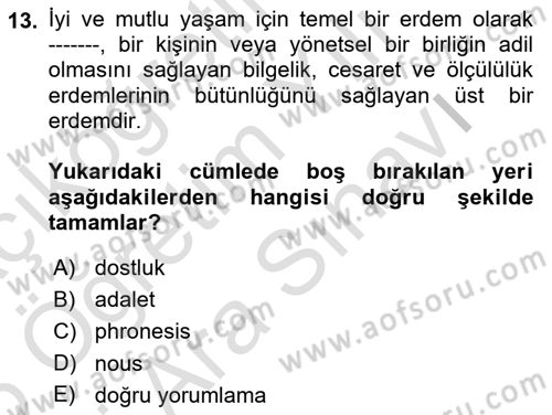 Etik Dersi 2025 - 2026 Yılı (Vize) Ara Sınav Soruları 13. Soru