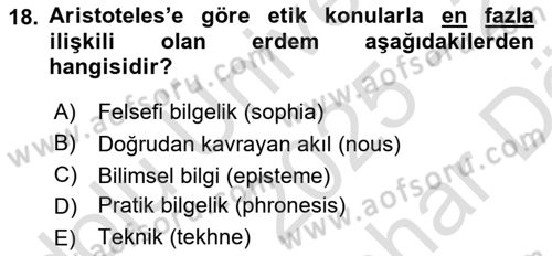 Etik Dersi 2025 - 2026 Yılı (Vize) Ara Sınav Soruları 18. Soru