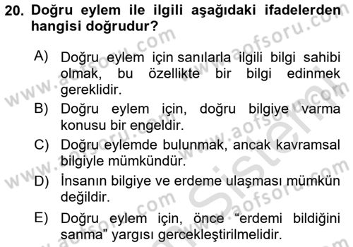 Etik Dersi 2025 - 2026 Yılı (Vize) Ara Sınav Soruları 20. Soru