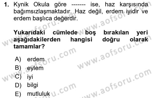 Etik Dersi 2025 - 2026 Yılı (Final) Dönem Sonu Sınav Soruları 1. Soru