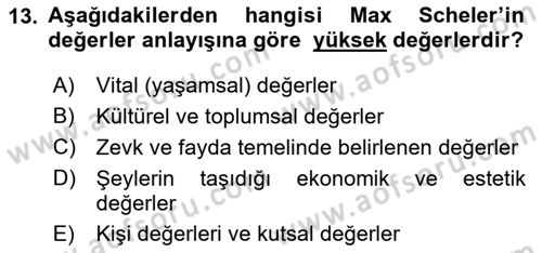 Etik Dersi 2025 - 2026 Yılı (Final) Dönem Sonu Sınav Soruları 13. Soru