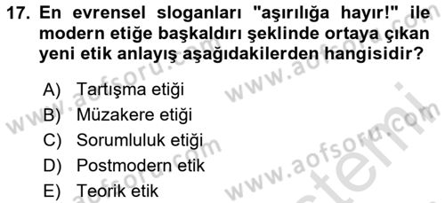 Etik Dersi 2025 - 2026 Yılı (Final) Dönem Sonu Sınav Soruları 17. Soru