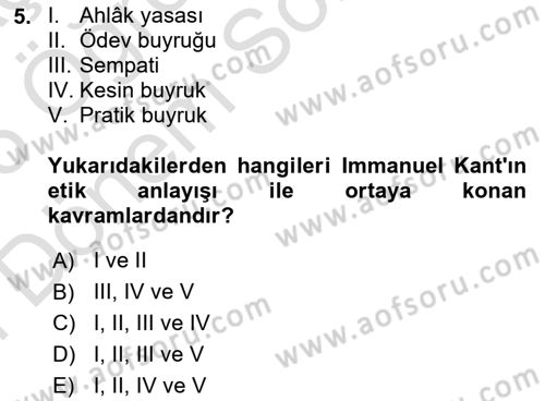 Etik Dersi 2025 - 2026 Yılı (Final) Dönem Sonu Sınav Soruları 5. Soru