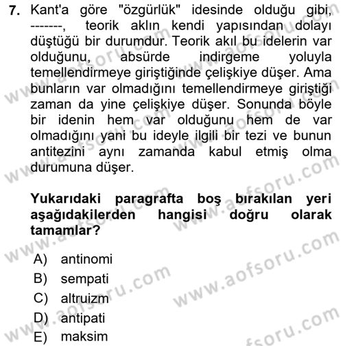 Etik Dersi 2025 - 2026 Yılı (Final) Dönem Sonu Sınav Soruları 7. Soru