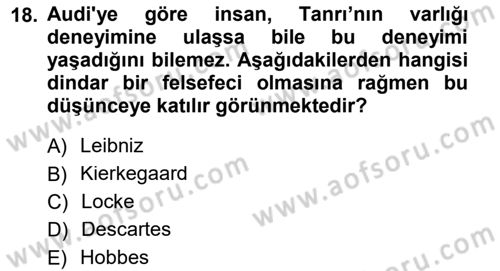 Epistemoloji Dersi 2012 - 2013 Yılı (Final) Dönem Sonu Sınav Soruları 18. Soru