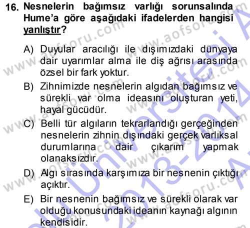 Epistemoloji Dersi 2013 - 2014 Yılı (Vize) Ara Sınav Soruları 16. Soru