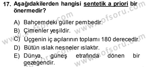 Epistemoloji Dersi 2013 - 2014 Yılı (Vize) Ara Sınav Soruları 17. Soru