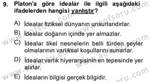 Epistemoloji Dersi 2013 - 2014 Yılı (Vize) Ara Sınav Soruları 9. Soru