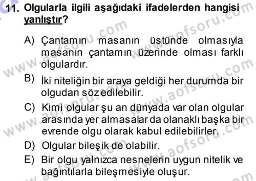 Epistemoloji Dersi 2013 - 2014 Yılı (Final) Dönem Sonu Sınav Soruları 11. Soru