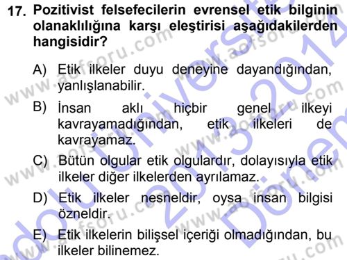 Epistemoloji Dersi 2013 - 2014 Yılı (Final) Dönem Sonu Sınav Soruları 17. Soru
