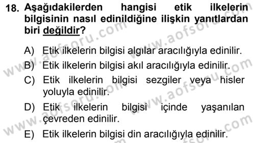 Epistemoloji Dersi 2013 - 2014 Yılı (Final) Dönem Sonu Sınav Soruları 18. Soru