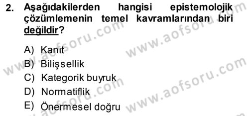 Epistemoloji Dersi 2013 - 2014 Yılı (Final) Dönem Sonu Sınav Soruları 2. Soru