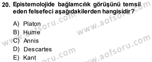 Epistemoloji Dersi 2013 - 2014 Yılı (Final) Dönem Sonu Sınav Soruları 20. Soru