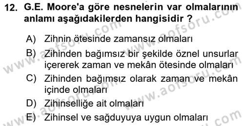 Epistemoloji Dersi Ara Sınavı Deneme Sınav Soruları 12. Soru