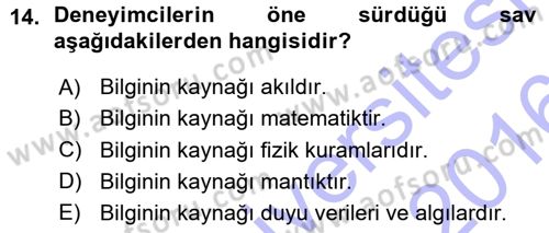 Epistemoloji Dersi Ara Sınavı Deneme Sınav Soruları 14. Soru