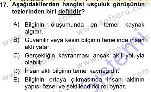 Epistemoloji Dersi Ara Sınavı Deneme Sınav Soruları 17. Soru