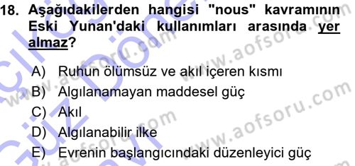 Epistemoloji Dersi 2015 - 2016 Yılı (Vize) Ara Sınav Soruları 18. Soru