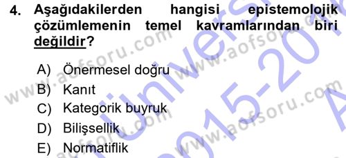 Epistemoloji Dersi 2015 - 2016 Yılı (Vize) Ara Sınav Soruları 4. Soru