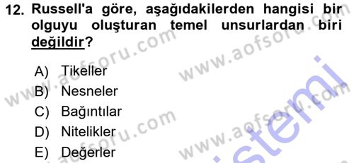 Epistemoloji Dersi 2015 - 2016 Yılı (Final) Dönem Sonu Sınav Soruları 12. Soru