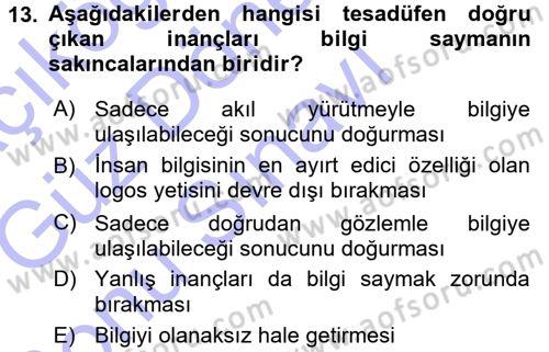 Epistemoloji Dersi 2015 - 2016 Yılı (Final) Dönem Sonu Sınav Soruları 13. Soru