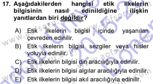 Epistemoloji Dersi 2015 - 2016 Yılı (Final) Dönem Sonu Sınav Soruları 17. Soru