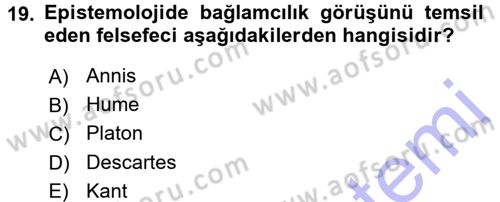 Epistemoloji Dersi 2015 - 2016 Yılı (Final) Dönem Sonu Sınav Soruları 19. Soru