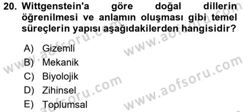 Epistemoloji Dersi 2015 - 2016 Yılı (Final) Dönem Sonu Sınav Soruları 20. Soru