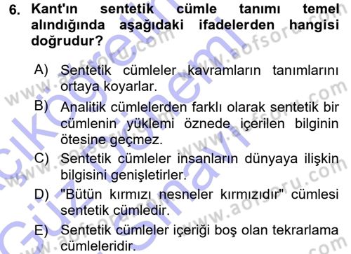 Epistemoloji Dersi 2015 - 2016 Yılı (Final) Dönem Sonu Sınav Soruları 6. Soru