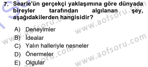 Epistemoloji Dersi 2015 - 2016 Yılı (Final) Dönem Sonu Sınav Soruları 7. Soru