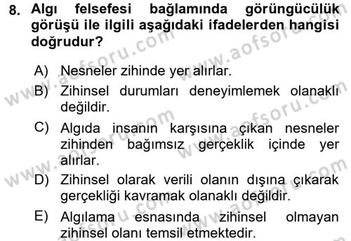 Epistemoloji Dersi 2015 - 2016 Yılı (Final) Dönem Sonu Sınav Soruları 8. Soru