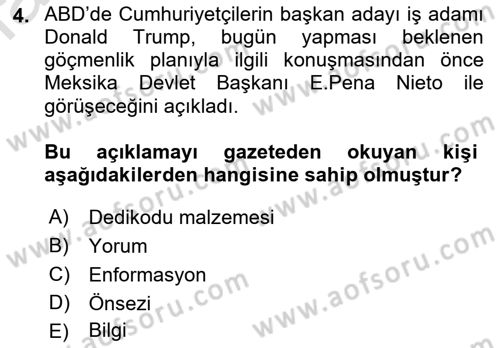 Epistemoloji Dersi 2016 - 2017 Yılı (Vize) Ara Sınav Soruları 4. Soru