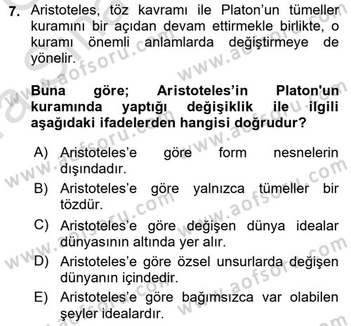 Epistemoloji Dersi 2016 - 2017 Yılı (Vize) Ara Sınav Soruları 7. Soru