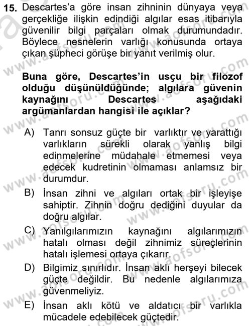 Epistemoloji Dersi 2017 - 2018 Yılı (Vize) Ara Sınav Soruları 15. Soru