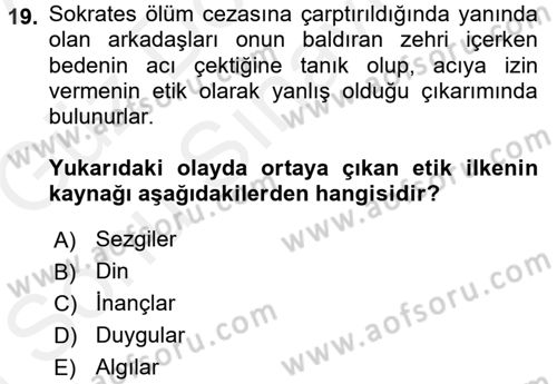Epistemoloji Dersi 2017 - 2018 Yılı (Final) Dönem Sonu Sınav Soruları 19. Soru