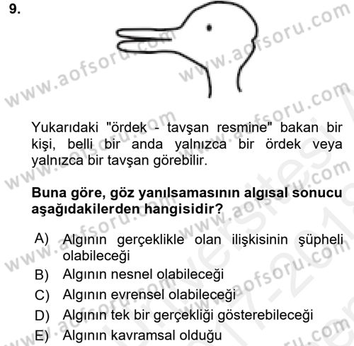 Epistemoloji Dersi 2017 - 2018 Yılı (Final) Dönem Sonu Sınav Soruları 9. Soru