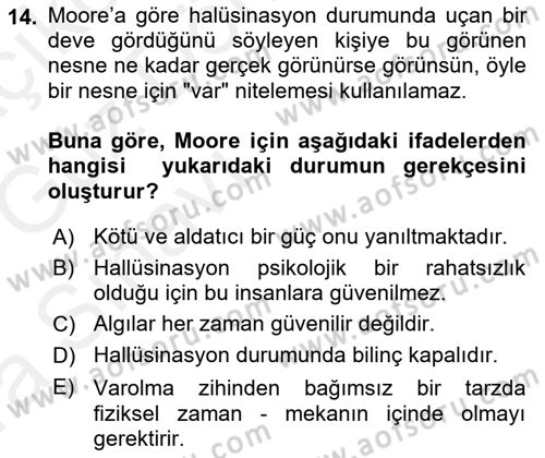 Epistemoloji Dersi 2018 - 2019 Yılı (Vize) Ara Sınav Soruları 14. Soru