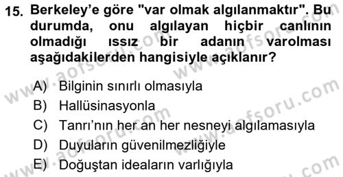 Epistemoloji Dersi Ara Sınavı Deneme Sınav Soruları 15. Soru