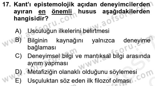 Epistemoloji Dersi Ara Sınavı Deneme Sınav Soruları 17. Soru