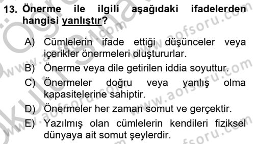 Epistemoloji Dersi 2018 - 2019 Yılı Yaz Okulu Sınav Soruları 13. Soru