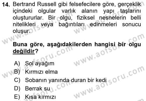 Epistemoloji Dersi 2018 - 2019 Yılı Yaz Okulu Sınav Soruları 14. Soru
