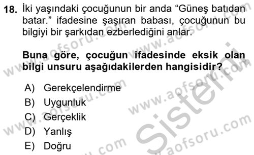 Epistemoloji Dersi 2018 - 2019 Yılı Yaz Okulu Sınav Soruları 18. Soru