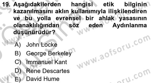 Epistemoloji Dersi 2018 - 2019 Yılı Yaz Okulu Sınav Soruları 19. Soru