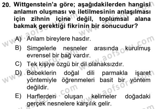 Epistemoloji Dersi 2018 - 2019 Yılı Yaz Okulu Sınav Soruları 20. Soru