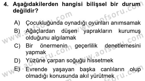 Epistemoloji Dersi 2018 - 2019 Yılı Yaz Okulu Sınav Soruları 4. Soru
